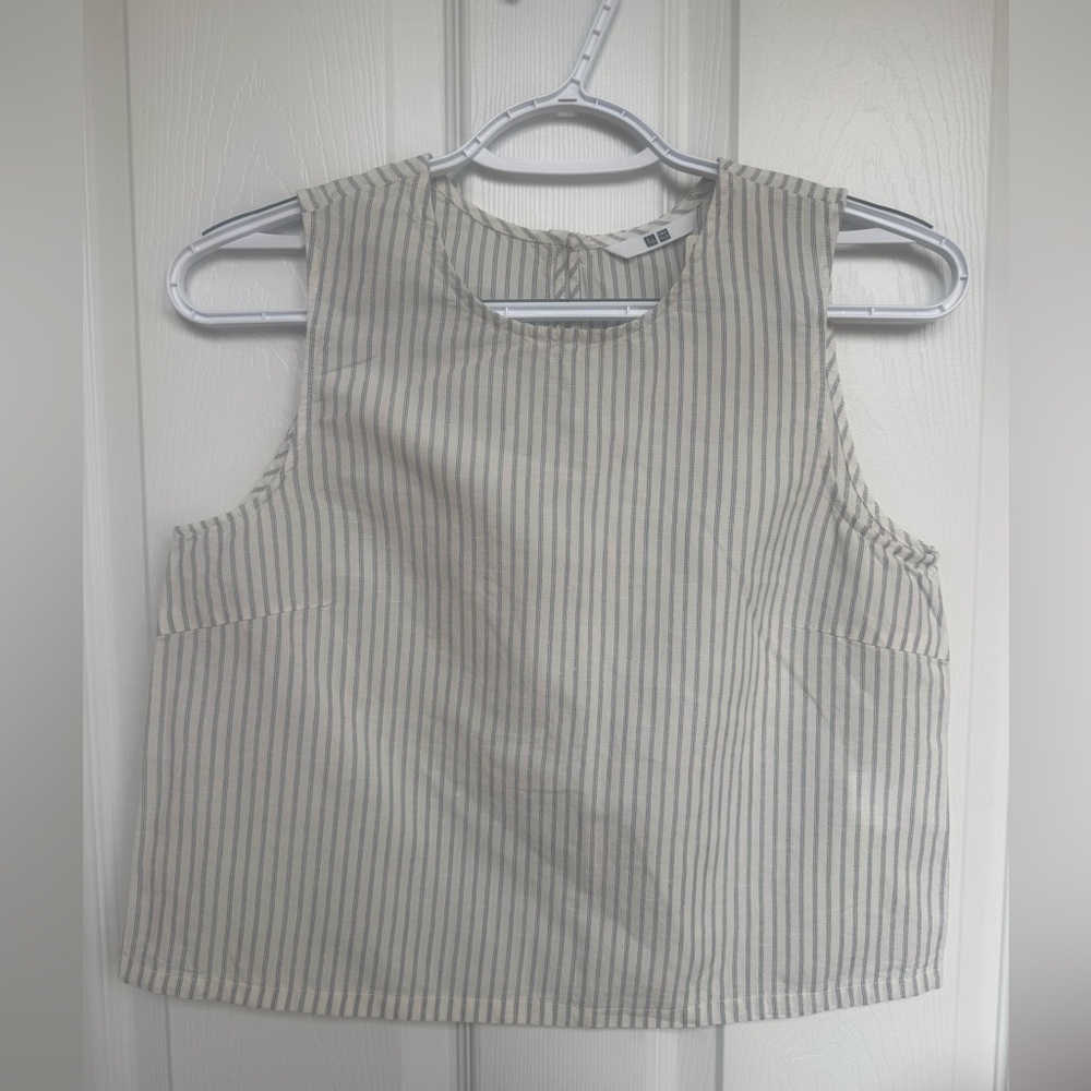 UNIQLO Women’s Linen Blend Sleeveless Striped Blouse | Size S | White/Navy